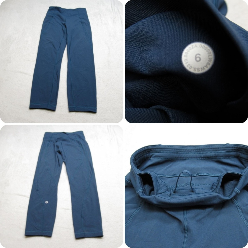 Lululemon Leggings Womens 6 Sea Blue Time To Sweat Crop 23" Yoga 3 Pockets Flex